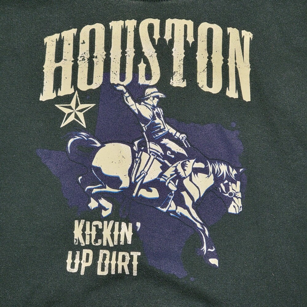 Houston LS Pullover Dark Green Hoodie "Kickin Up Dirt" - Size Medium